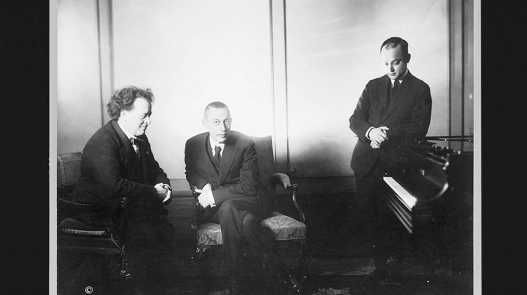 c.1922 – Willem Mengelberg, Serge Rachmaninoff and Mischa Levitzki