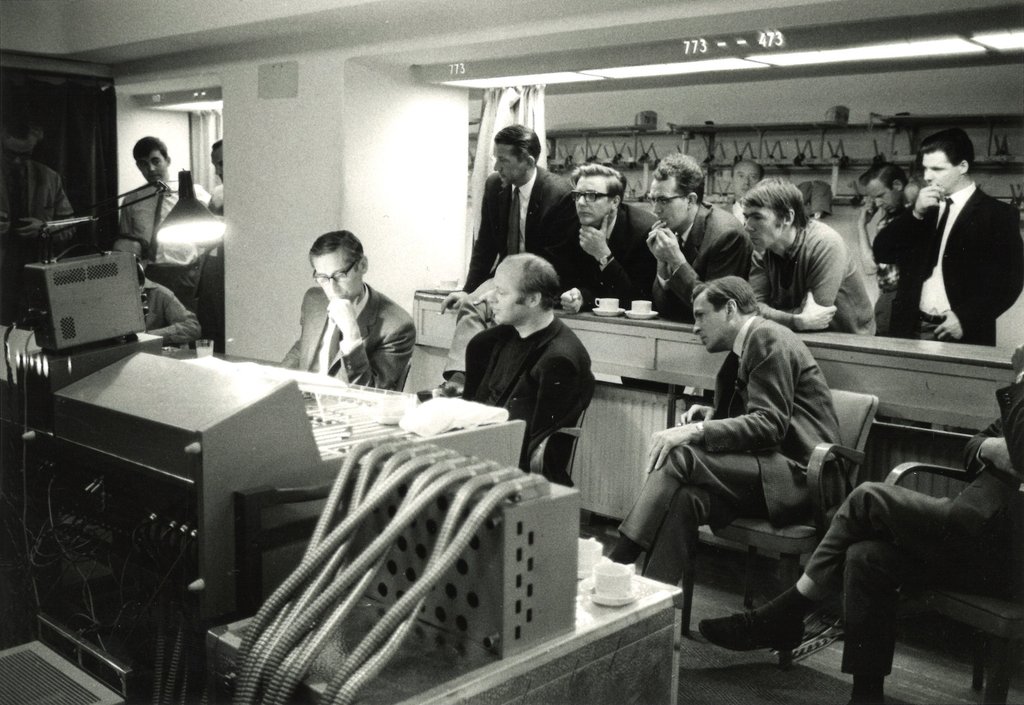 1969 - Bernard Haitink listens to the recording of Bruckner's Second Symphony during a recording session.