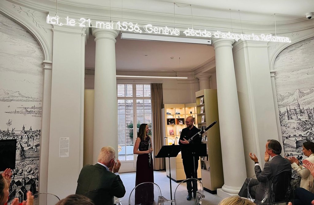 Miriam Pastor Burgos and Andrea Cellacchi during a chamber music concert for the Swiss Global Friends in Geneva, May 2024.